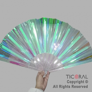 ABANICO TORNASOLADO IRIDISCENTE TRANSPARENTE 27 CM x 1